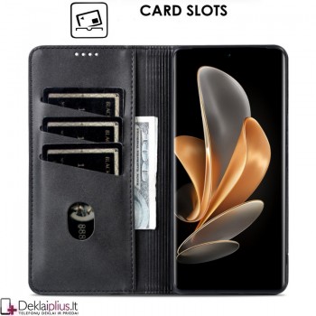 Dirbtinės odos atverčiamas dėklas su skyreliais - juodas (Huawei Pura 70 Ultra)